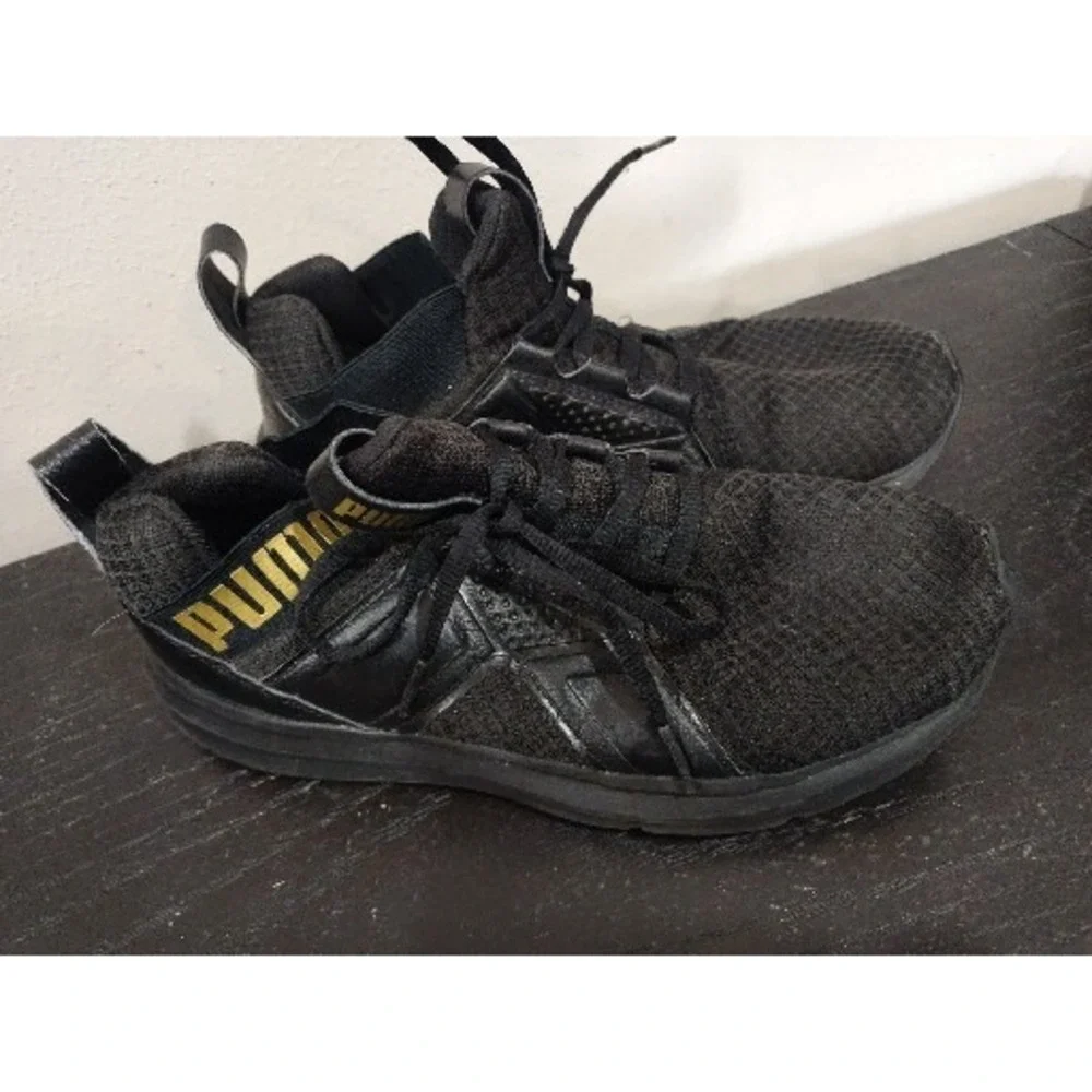 Puma Womens Enzo 191331 04 Black Running Shoes Sneakers Size 7.5 No Shoe Strings